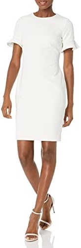 Calvin Klein Women's Ruffle Short Sleeve Scuba Crepe Dress Calvin Klein