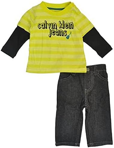 Calvin Klein Baby Boys Yellow 2Fer Slider 2Pc Denim Pant Set (3/6M) Calvin Klein