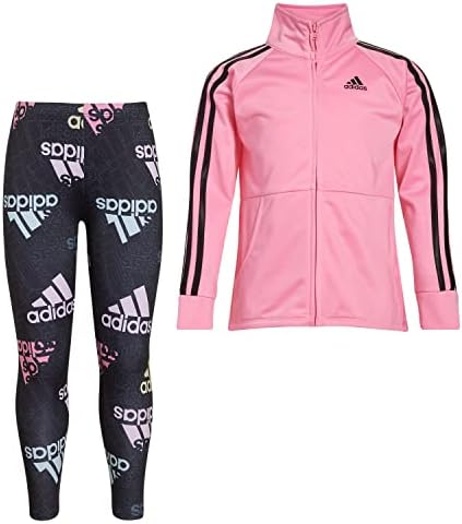 adidas Girl's Zip Front Classic Tricot Jacket and Joggers Set Adidas