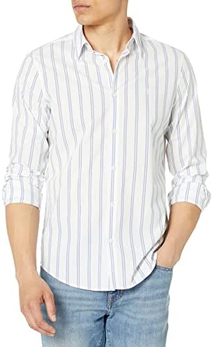 Calvin Klein Men's Stretch Cotton Monogram Logo Stripe Button Down Shirt Calvin Klein