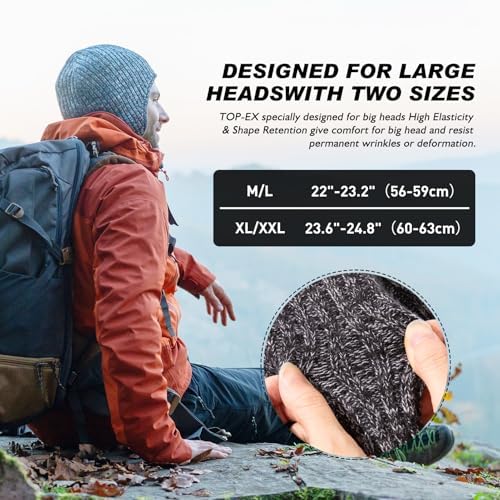 TOP-EX Oversized XL/XXL Merino Wool Blend Waterproof Earflap Beanie Fleece Lined Hat Winter Skull Cap TOP-EX