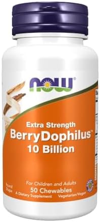 NOW Foods Supplements, BerryDophilus™, Developed for Adults & Children with 10 Probiotic Strains, Extra Strength,Strain Verified, 50 Chewables NOW Foods