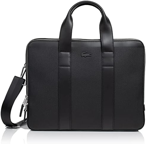 Lacoste Men's Chantaco Pique Leather Computer Bag, Black, One Size Lacoste