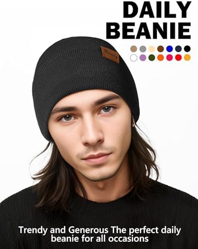 Beanie Hats for Men Women Knit Winter Hat, Warm Skull Stocking Cap, Striped Snow Hat Heated Cuffed Beanie Buauty