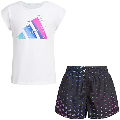 adidas girls 2-piece Tee & All Over Print Woven Short Set Adidas