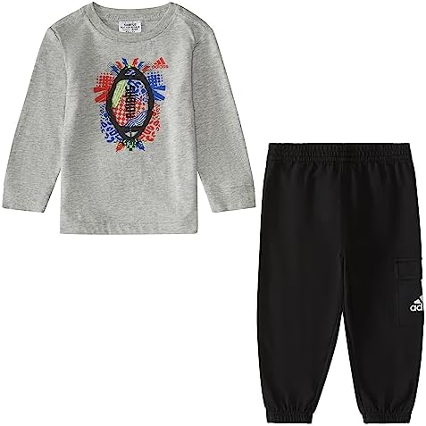 adidas Boys 2-piece Long Sleeve Cotton Heather Tee & Cargo Jogger Set Adidas