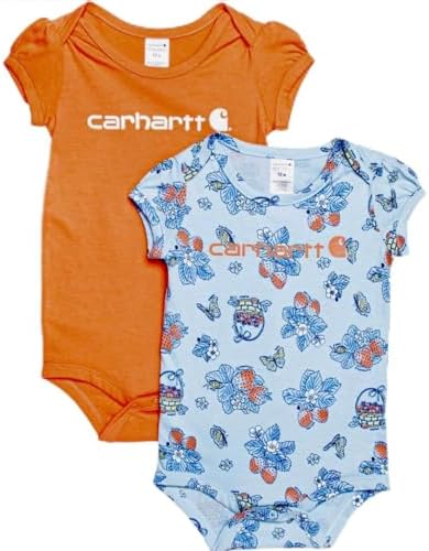 Carhartt Baby Girls' 2 Pack Bodysuit Light Blue/Orange, 9 Months Carhartt