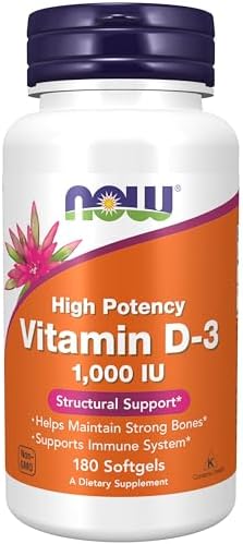 Now Foods, Vitamin D-3, High Potency, 1,000 IU, 180 Softgels NOW Foods