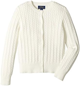 Polo Ralph Lauren Kids Girl's Cable Knit Cotton Cardigan (Little Kids/Big Kids) Warm White/French Pink Pony Player XL (16 Big Kids) Polo Ralph Lauren