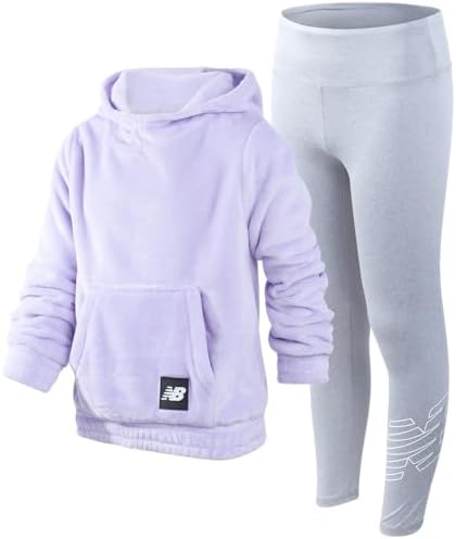 New Balance Girls' Leggings Set - 2 Piece Plush Fleece Hoodie Sweatshirt and Leggings (Size: 7-16) New Balance