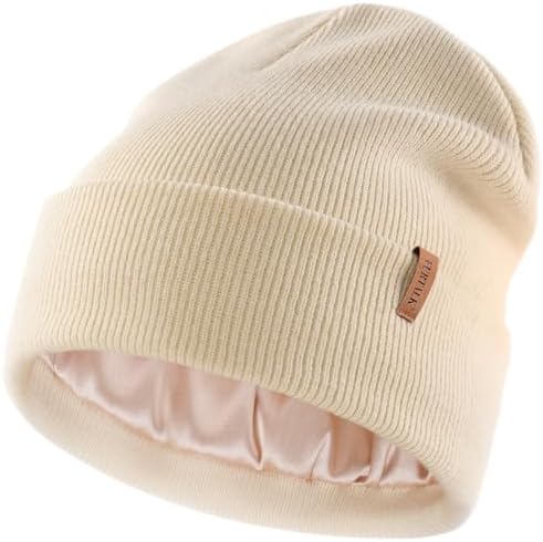 FURTALK Satin Lined Beanie for Women Men Knit Beanie Hat Acrylic Winter Hats Warm Slouchy Skull Cap Furtalk