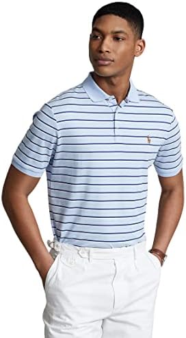 POLO RALPH LAUREN Men's Interlock Striped Cotton Classic Fit Polo Shirt (Blue/Navy/White, L) Polo Ralph Lauren