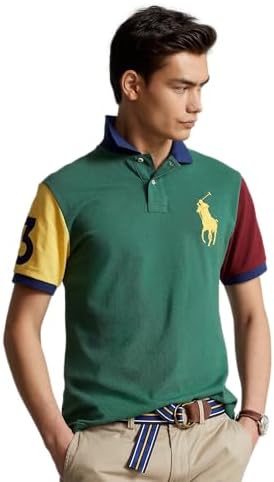 POLO RALPH LAUREN Men's Classic Fit Big Pony Mesh Polo Shirt (Green MU, M) Polo Ralph Lauren