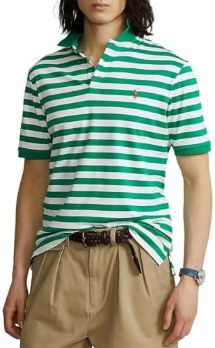 POLO RALPH LAUREN Men's Interlock Striped Cotton Classic Fit Polo Shirt (XX-Large, Green/White (Sig Pony)) Polo Ralph Lauren