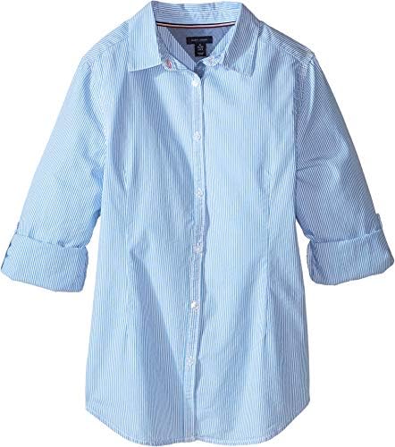 Tommy Hilfiger Girls' Long Sleeve Boxy Fit Button Down, Cropped Shirt with Chest Pocket Tommy Hilfiger