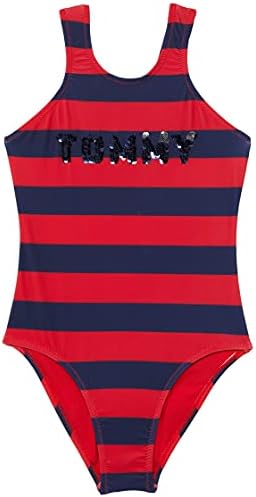 Tommy Hilfiger Girls' One-Piece Rugby Stripe Swimsuit (Big Kids) Tommy Hilfiger