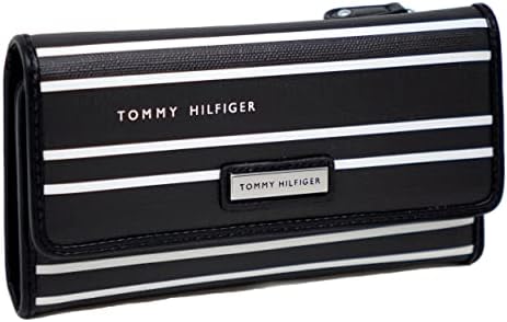 Tommy Hilfiger Women's Black White Logo Striped Checkbook Wallet Clutch Bag Tommy Hilfiger