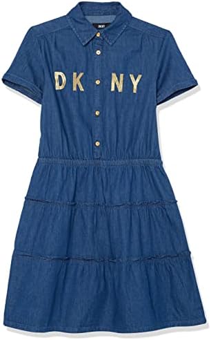 DKNY Girls' One Size Classic Short Sleeve Denim Dress DKNY