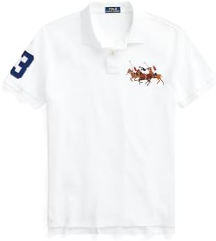 POLO RALPH LAUREN Men's Custom Slim Fit Mesh Triple Pony Polo Shirt (White, L) Polo Ralph Lauren