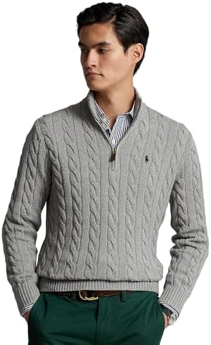 POLO RALPH LAUREN Men's Long Sleeve Cotton Cable 1/2 Zip Polo Ralph Lauren