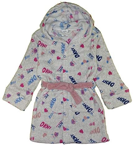 DKNY Big Girls Plush Fleece Hooded Robe Light Heather Grey DKNY