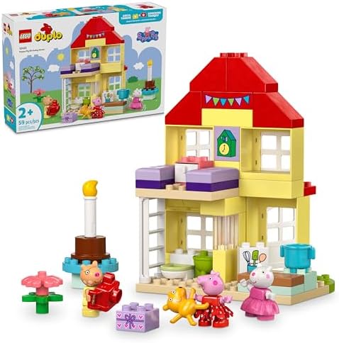 LEGO DUPLO Peppa Pig Birthday House Playset with 3 Animal Figures, Educational Toy for 2 Year Olds, Buildable Dollhouse for Creative Role Play, Peppa Pig Toy for Girls, Boys and Toddlers, 10433 Lego