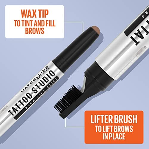 Maybelline TattooStudio Brow Lift Stick Makeup with Tinted Wax Conditioning Complex, Soft Brown, 1 Count MAYBELLINE