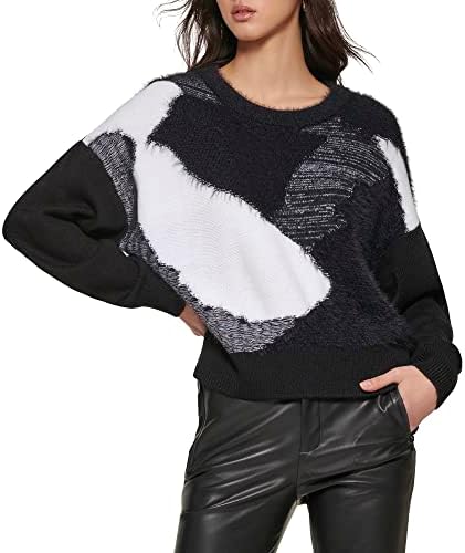 DKNY Women's Fuzzy Multicolor Long Sleeve Sweater DKNY