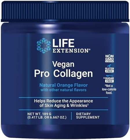 Life Extension Vegan Pro Collagen, Collagen Builder Support, Skin Health, Type I Collagen Amino acids, gotu kola, Vitamin C, Gluten-Free, Non-GMO, Vegan, 30 Servings Life Extension