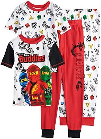 LEGO Ninjago Boys Pajama Set, 4 Piece PJ Set, Long Sleeve, Long Pant,Glow in the Dark Lego