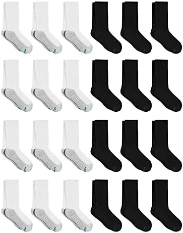 Hanes Boys' Crew Socks Pack, Socks for Boys Age 5-12, Stretch Cotton Socks, Comfortable Cushioned Crew Socks, 24-Pack Hanes