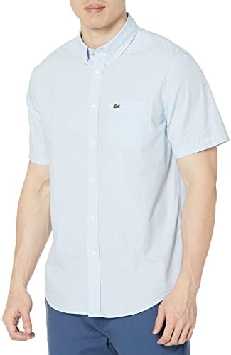 Lacoste Contemporary Collection's Men's Short Sleeve Gingham Button-Down Shirt with Front Pocket Lacoste