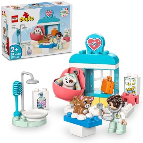 LEGO DUPLO Town Visit to The Vet Clinic Pet-Care Role-Play Toy, Dog, Cat and Veterinarian Figures, Social Emotional Learning Pretend Play Animal Set for Toddlers Aged 2 Years Old and Up, 10438 Lego