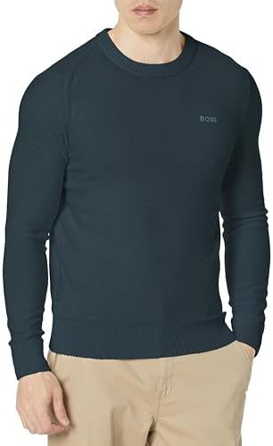 BOSS Men's Brand Embroidered Wool Blend Sweater in Reverse Knit BOSS