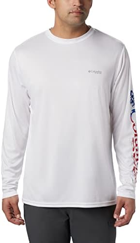 Columbia Men's Terminal Tackle PFG Sleeve™ Long Sleeve Shirt, White, Stars & Stripes, X-Large Columbia