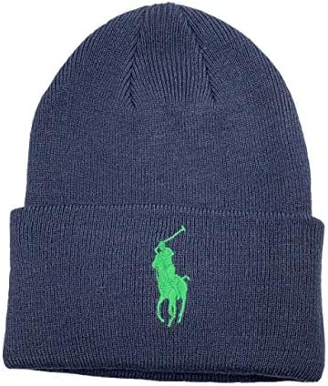 POLO RALPH LAUREN Men's Big Pony Beanie Cap (One Size, Navy/Green Pony) Polo Ralph Lauren