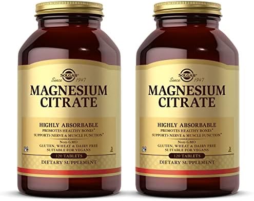 Solgar Magnesium Citrate - 60 Tablets - Promotes Healthy Bones, Supports Nerve & Muscle Function - Highly Absorbable - Non-GMO, Vegan, Gluten Free, Kosher - 30 Servings Solgar