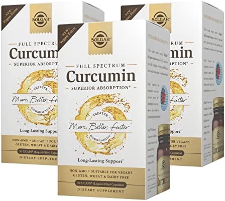 SOLGAR Full Spectrum Curcumin - 30 LiCaps, Pack of 3 - Superior Absorption - Brain, Joint & Immune Health - Vegan, Gluten Free, Non-GMO, Dairy Free - 90 Total Servings Solgar