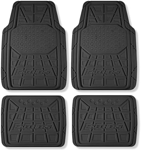 Skechers Car Floor Mats, Heavy Duty Rubber Car Mats Black 4-Piece Automotive Floor Mats - Universal Waterproof Car Mats All Weather for Most Sedan, SUV, Truck (Black Skechers