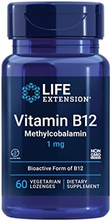 Life Extension Vitamin B12 Methylcobalamin, Nerve Health Supplement, Cognitive Support, Energy Vitamin, methylcobalamin B12, 1 mg, Quick-Dissolving, Vegetarian, 60 lozenges Life Extension