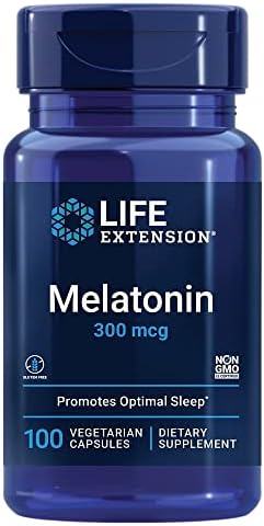 Life Extension Melatonin, 300 mcg, gentle sleep support, healthy circadian rhythms, cellular defense, gluten-free, non-GMO, vegetarian, 100 capsules Life Extension