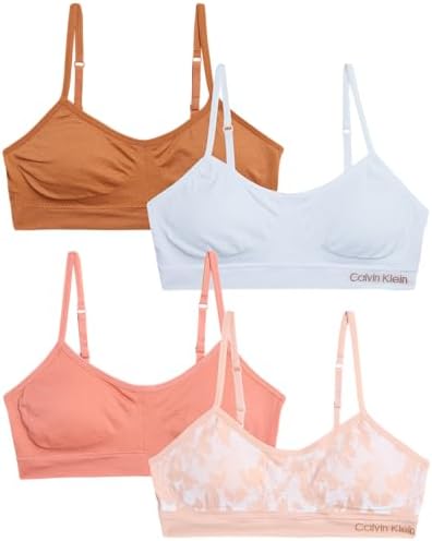 Calvin Klein Girls' Training Bra - 4 Pack Seamless Crop Cami Bralette, Removable Pads (S-L) Calvin Klein