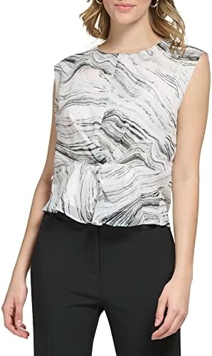 Calvin Klein Women's Sportswear Blouse,Shiny White/Black,XS Calvin Klein