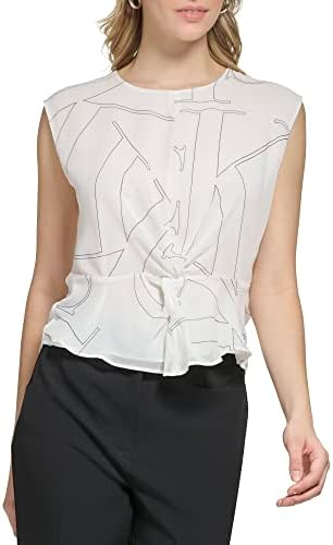 Calvin Klein Women's Sportswear Blouse,Soft White/Black Multi,XS Calvin Klein