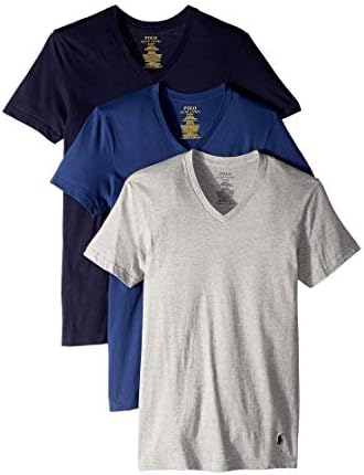 POLO RALPH LAUREN Classic Fit Undershirt w/Wicking 3-Pack V-Necks Andover Heather/Bali Blue/Cruise Navy 2XL Polo Ralph Lauren