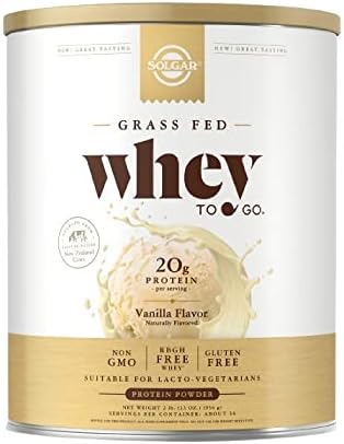 Протеиновый порошок из сыворотки Grass Fed Whey to Go, Ваниль - 908 г - 20 г белка, без глютена, без гмо Solgar