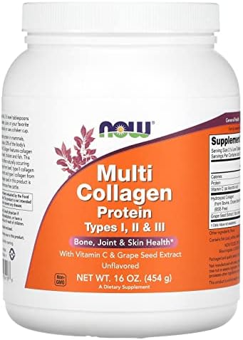 NOW Foods Supplements, Multi Collagen Protein Types I, II & III Powder, Bone, Joint, and Skin Health, 16 oz (454 g) NOW Foods