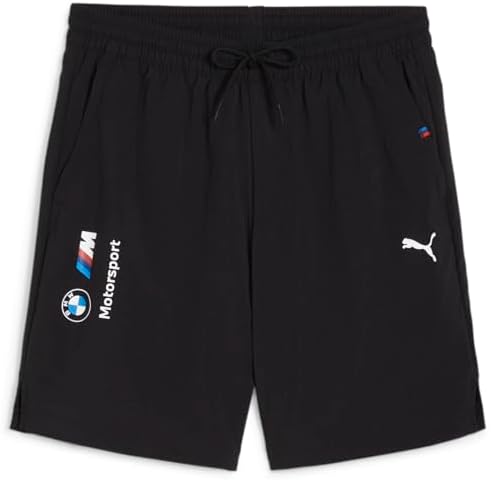 PUMA Men's Standard BMW M Motorsport Essentials Woven 7" Shorts, Black-ss24, S Puma