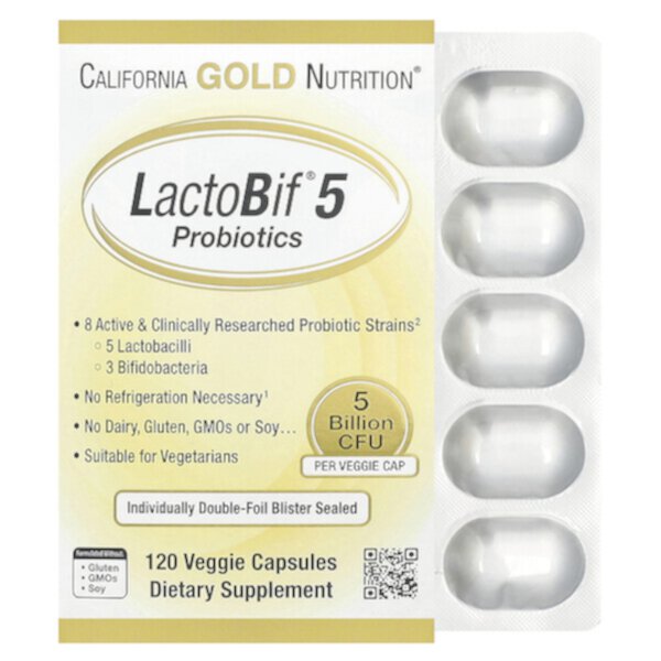 LactoBif® 5 Пробиотики, 5 миллиардов КОЕ, 120 вегетарианских капсул California Gold Nutrition