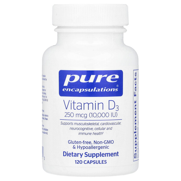 Vitamin D3, 250 mcg (10,000 IU), 120 Capsules Pure Encapsulations